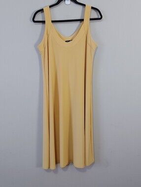 Sympli A-line Sleeveless Midi Dress Size 12 Stretch Yellow Retro 70s Scoop Neck